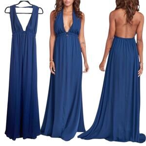 NWT SHOW ME YOUR MUMU DRESS GOWN M NAVY BLUE WEDDING GUEST FORMAL EVENING